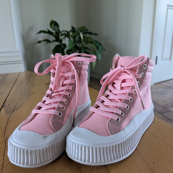 etta + east Shoes - Women's Pink Canvas High-Top Sneakers